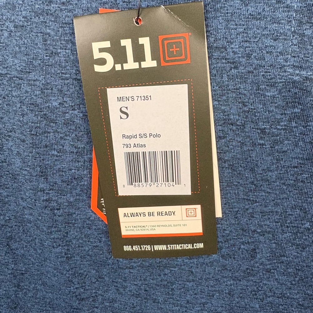 5.11 Tactical Men Sm. Rapid S/S Polo Atlas Blue Enduro-Flex Shirt Gorpcore NWT - Picture 6 of 13
